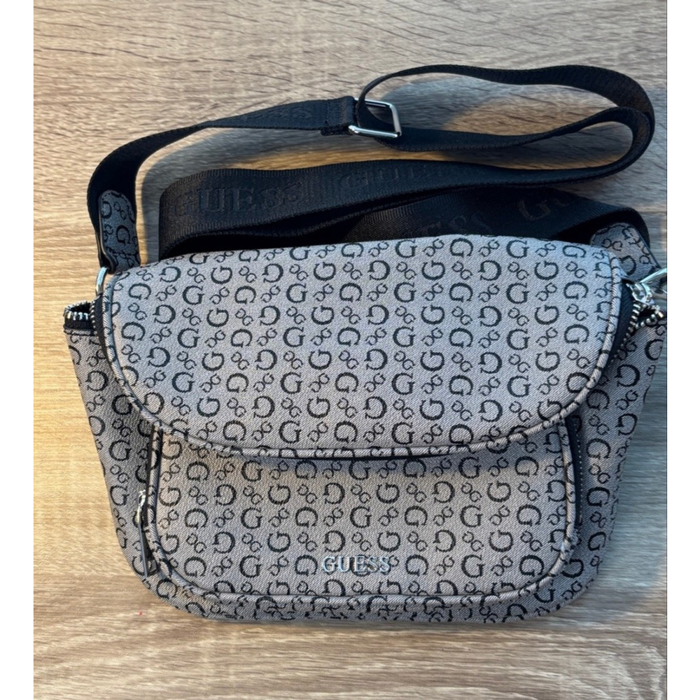 Guess Belt Bag Grey Black Vegan Leather Logo